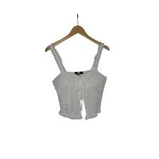 top Madden NYC White Eyelet Lace Crop Cami Top Adjustable Straps M eBay $20