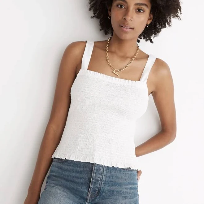 top Madewell Tops | White Smocked Tank Top | Color: White | Size: L | Jencpsf's Closet Poshmark $18