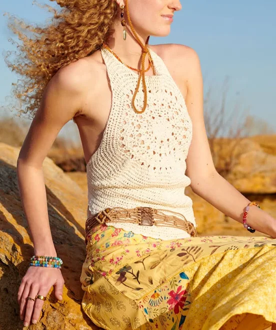 top Mandala Crochet Halter Tank Earthbound Trading Company $39.95