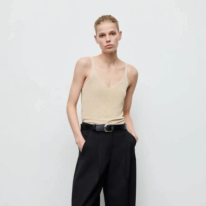 top MANGO Lurex Knitted V-Neck Top shop.mango.com $45.99