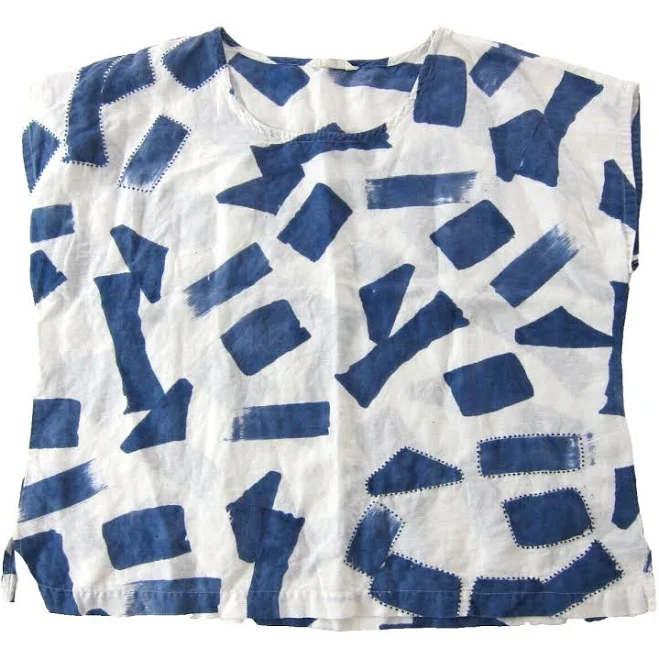 t-shirt Marketplace Linen Blue White Abstract Short Sleeve Boxy Smock Tunic eBay - winterk2007 $28.49