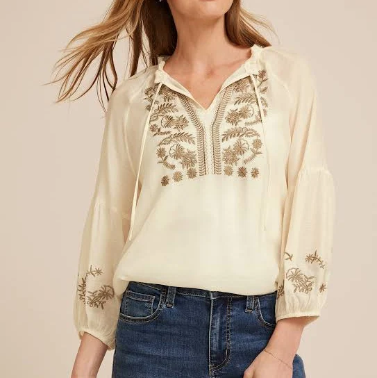 boat neck top maurices Women's Floral Embroidered Long Sleeve Blouse Maurices $19.99