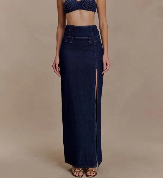 maxi skirt Maylena High-Rise Denim Maxi Skirt meshki.us $125