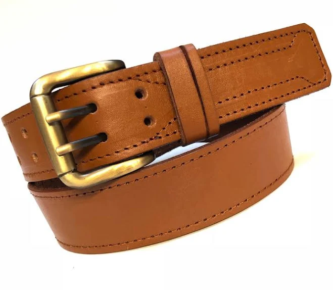 accessory Men's Leather Belt with Gold Brass Buckle Jalzachih Leather Bros. $32.99