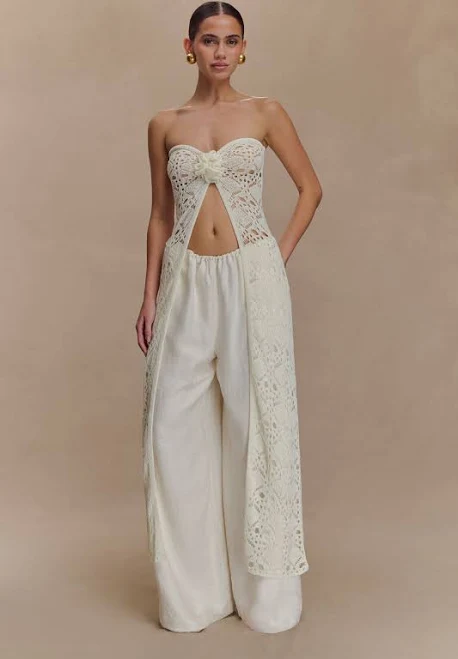 top Meshki Aeline Strapless Crochet Knit Top meshki.us $67