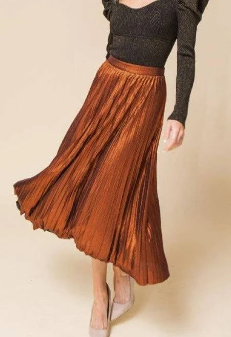 skirt Metallic Pleated Midi Skirt Stylish LeNese Boutique $25.99