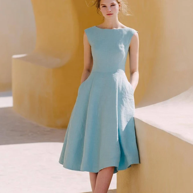 dress Minimalist Linen A-Line Midi Dress Etsy - Seller $48.95