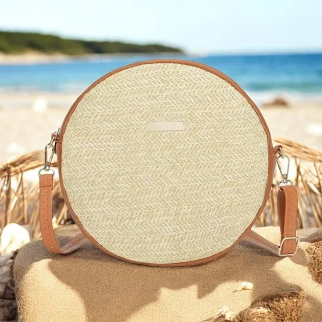 bag Minimalist Round Straw Crossbody Bag with Vegan Leather Trim Etsy - Seller $35.21