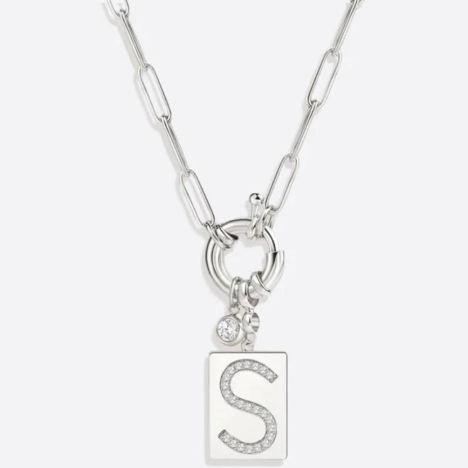 accessory Mint & Lily Pave Initial Pendant Necklace with Paperclip Chain Mint & Lily $39