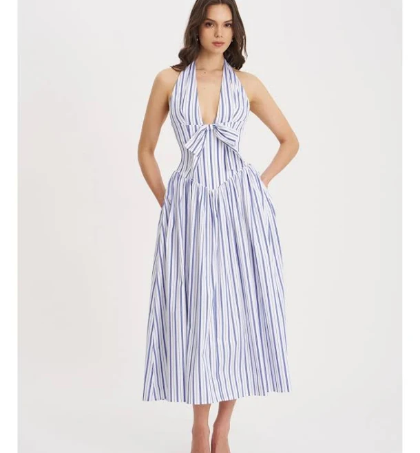maxi dress Miss Circle Mackenna Stripe Halter Smock Back Maxi Dress Macy's $211.65
