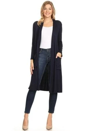outerwear Moa Collection Women's Solid Casual Loose Fit Long Sleeve Pocket Open Front Duster Cardigan Walmart - MOA Collection $19.99