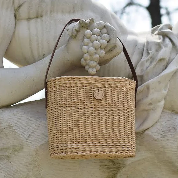 bag Modern Handmade Straw Bucket Basket with Leather Strap Etsy - Medvilniukas $120.96