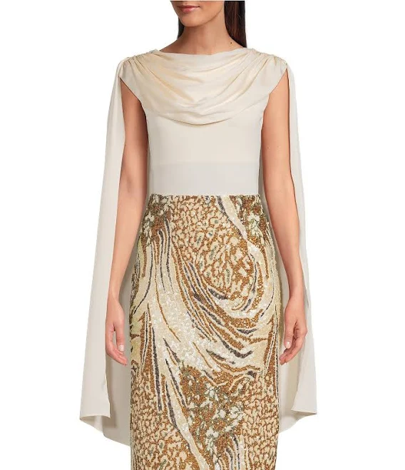 top Muse by Marchesa June Cowl Neck Draped Bodysuit, Womens, S, Vanilla Dillard's $129