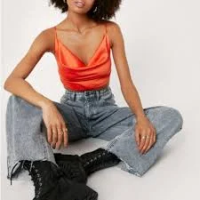 tube top NASTY GAL Satin Cowl Neck Orange Top Poshmark $28