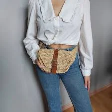 bag NATURAL Straw Fanny Pack with Leather Strap For Woman Etsy $79.99