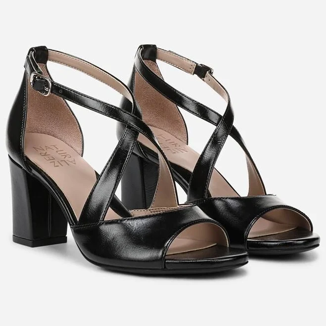 shoes Naturalizer Hollis Strappy Sandals, Black Faux Leather, 6.5 Wide | Open Toe, Block Heels Naturalizer $99.99