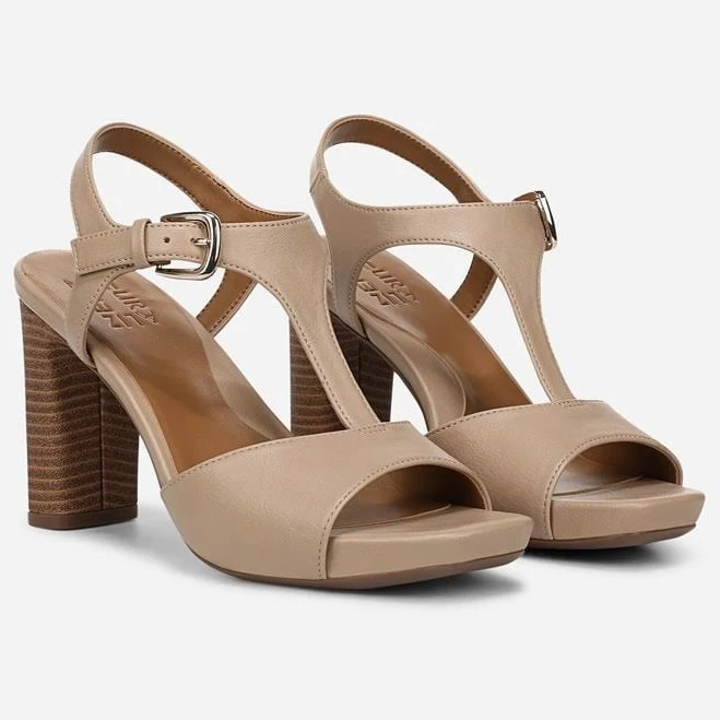 shoes Naturalizer Marlowe Dress Sandals, Tan Faux Leather, 9.5 Wide | Open Toe, Block Heels, Ankle Strap Naturalizer $107.99