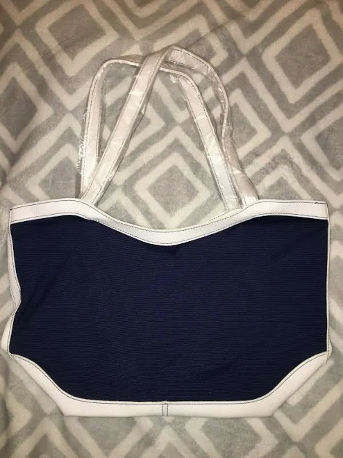 bag Navy Blue Canvas Tote, With Faux Leather Straps eBay $17.09
