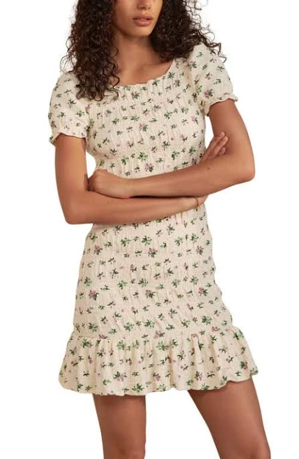 dress Next Ecru Ditsy Print Shirred Puff Sleeve Mini Dress Nordstrom $22.4