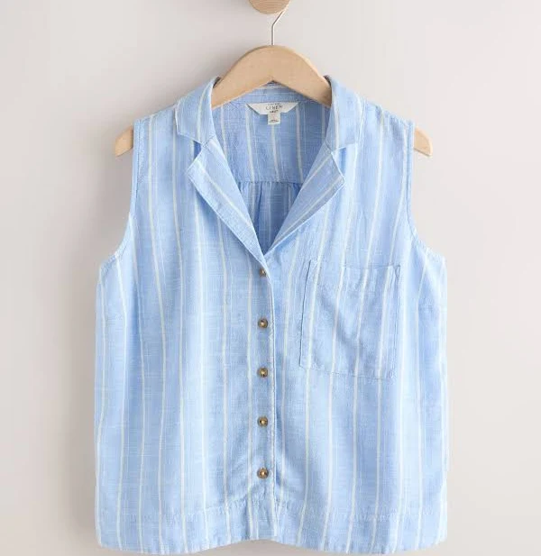sleeveless top Next Women's Stripe Revere Collar Linen Shirt Next USA $41