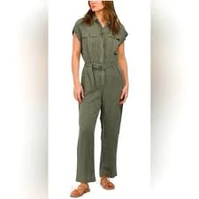 jumpsuit Nicole Miller Utility Jumpsuit Linen Blend Womens 10 Green Romper Pockets Belted eBay $25