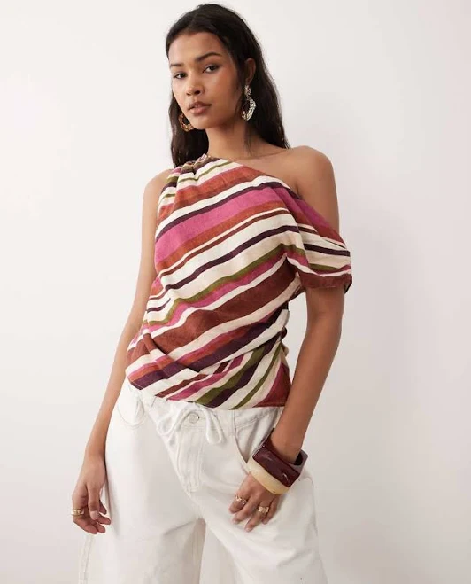 one shoulder top Nobody's Child Katty One Shoulder Linen Blend Top ASOS $91