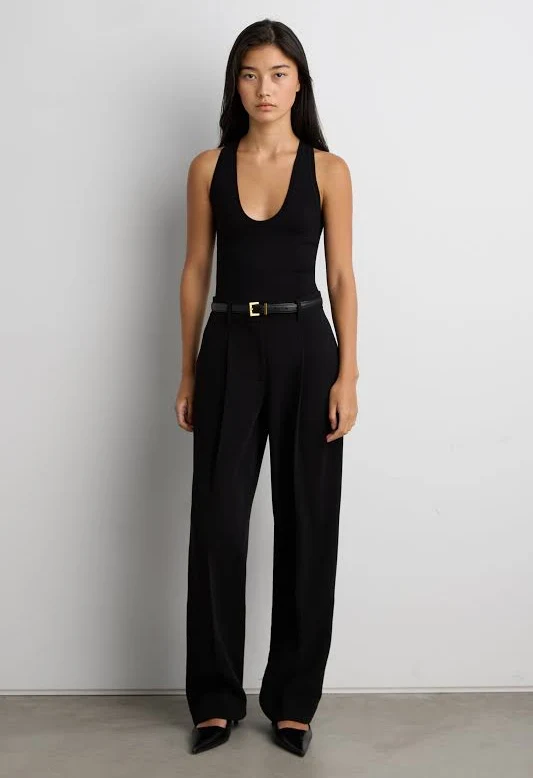 pants Oak + Fort Vetiver Wide Leg Crepe Tailored Trousers Oak and Fort US $94