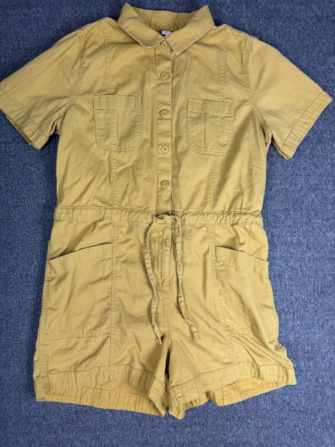 romper Old Navy Jumpsuit Women L Mustard Yellow Button Up Drawstring Short eBay - johndo2099 $14.99