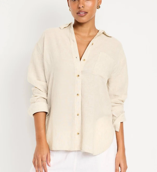 button down shirt Old Navy Women's Linen-Blend Loose Button-Down Shirt Old Navy $22.49