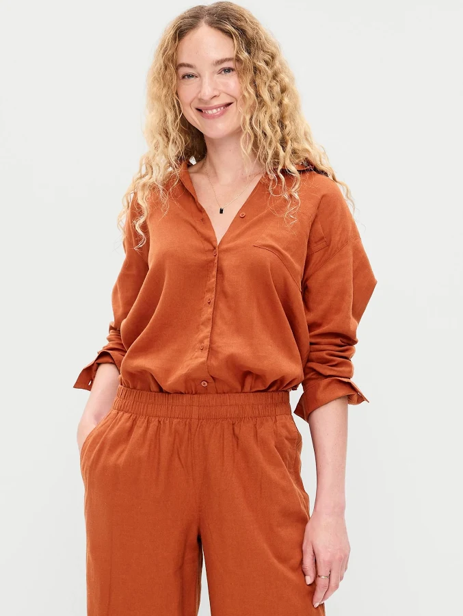 top Old Navy Women's Linen-Blend Loose Button-Down Shirt Old Navy $26.99