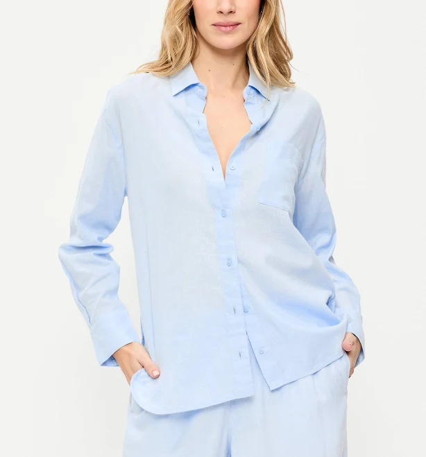 accessory Old Navy Women's Linen-Blend Loose Button-Down Shirt Old Navy $44.99