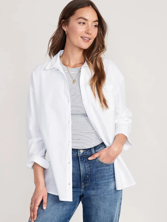 outerwear Old Navy Women's Oversized Button-Down Boyfriend Shirt Old Navy $23.99