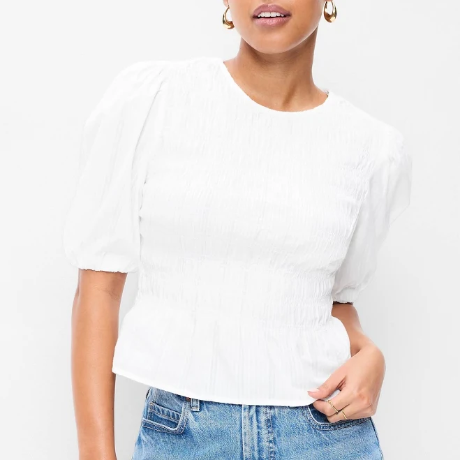 top Old Navy Women's Puff Sleeve Peplum Smocked Top Old Navy $8.99