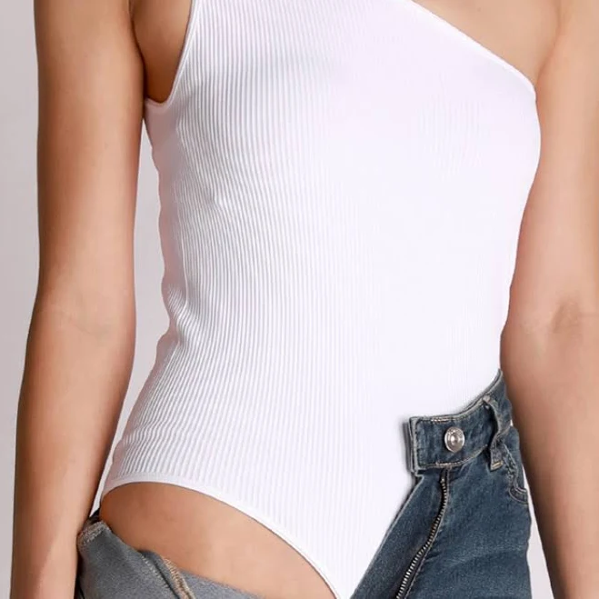 one shoulder top One Shoulder Ribbed Bodysuit HTB Boutique & Showroom $32