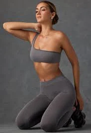 one shoulder top One-Shoulder Sports Bra in Washed Charcoal ohpolly.com $18