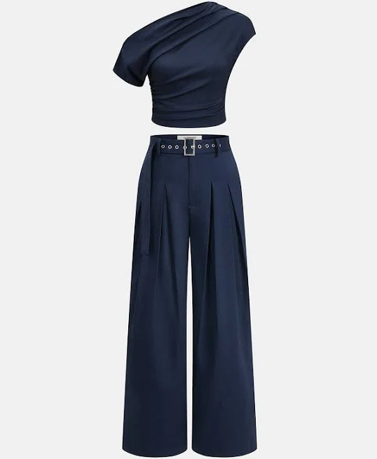 outfits One-Shoulder Top & Wide-Leg Pants Set Commense $52