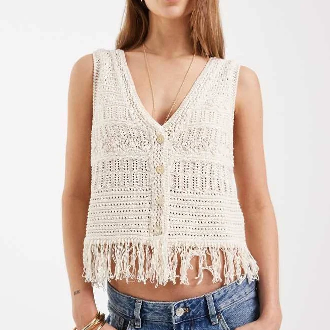 outerwear ONLY Crochet Knit Vest with Fringe Trim ASOS $58
