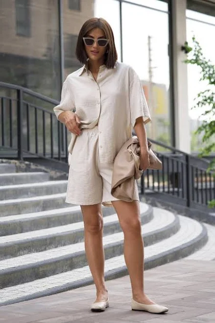 matching set Oversized Linen Shirt and High-Waist Shorts Etsy - Seller $132