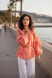 top Peach Embroidered Peasant Blouse. Balloon Sleeve Boho Top. Tassel Tie Belt. Chic Gypsy Hippie Fashion Shirt. Resort Vacation Wear Etsy $144.99