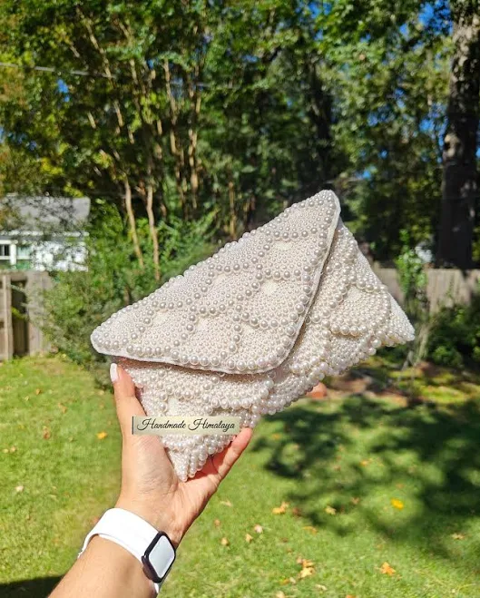 bag Pearl Beaded Scalloped Clutch Bag Etsy - Seller $65