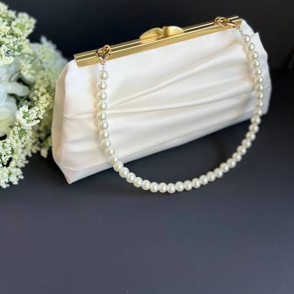 bag Pearl Strap Satin Clutch Etsy - PoetBride $123