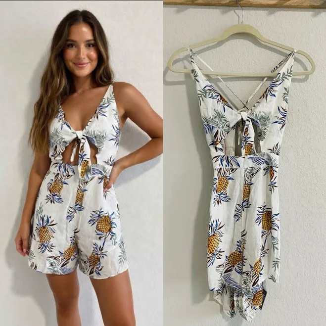 romper Pineapple Print Tie Front Romper Shorts Poshmark $25