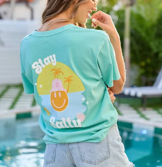 top Pink Lily Stay Salty Mint Graphic Tee Pink Lily $44