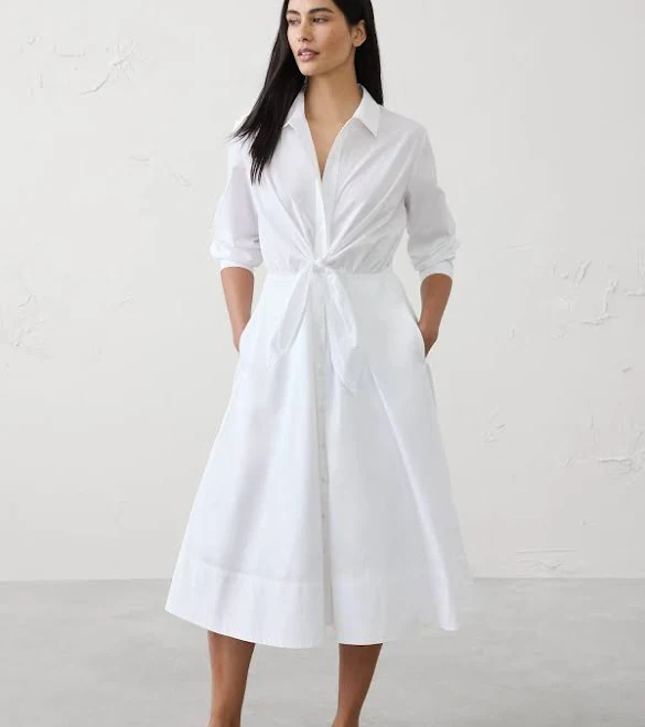 dress Poplin Wrap-Tie Midi Shirtdress Banana Republic Factory $70