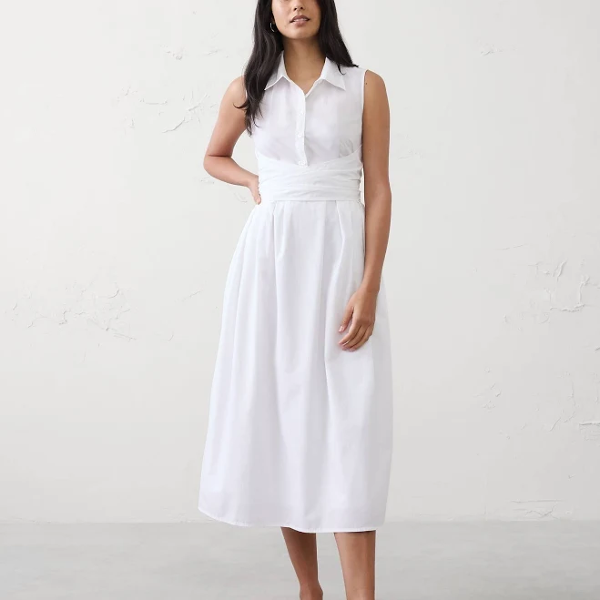 dress Poplin Wrapped Midi Shirtdress Banana Republic Factory $65