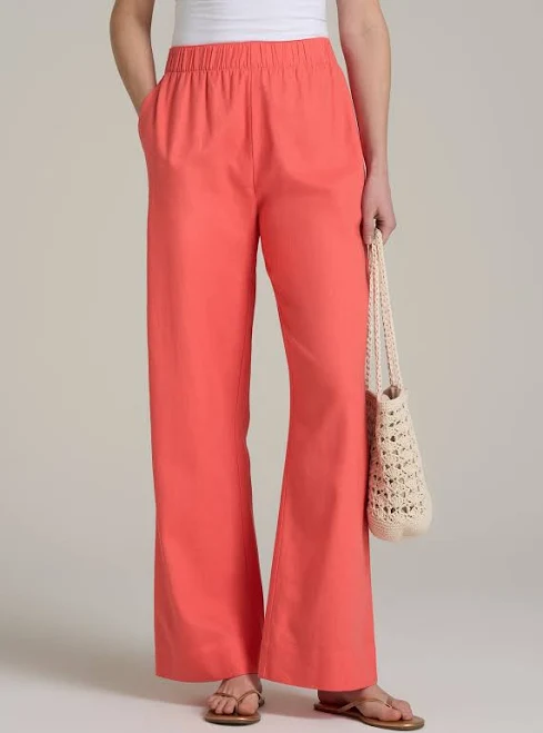 pants Pull On Wide Leg Linen Pants for Tall Women in Sunset Coral American Tall $49