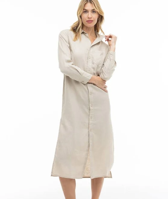 dress Pura Cashmere Women's Luxe Linen Shirt Dress PuraCashmere $99