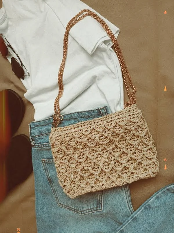 bag Raffia Crossbody Bag with Chain Etsy - Seller $63