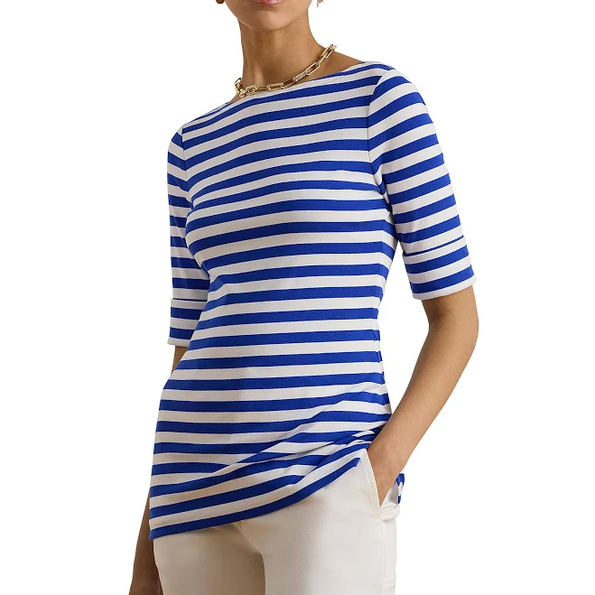 top Ralph Lauren Women's Striped Boat Neck T-Shirt Dillard's $39.86