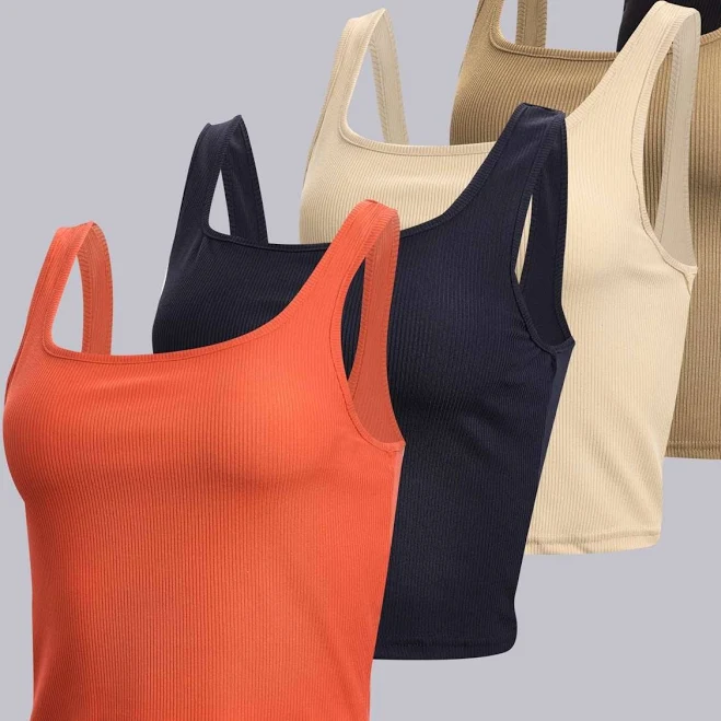 top Real Essentials Women's Ribbed Square Neck Cropped Tank Top Real Essentials $32.99